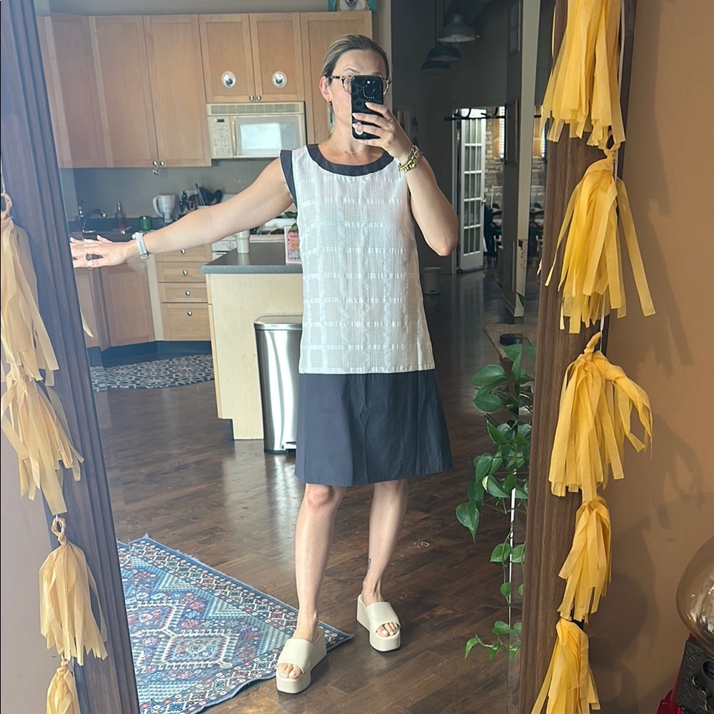 Peserico Navy and White Cotton Dress